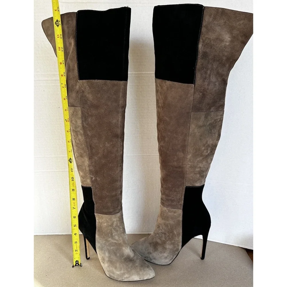 Steve Madden OTK Over The Knee High Heel Boots Black & Khaki Brown 25